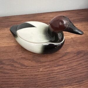 Vintage Ceramic Duck trinket box - Black, White, and Brown